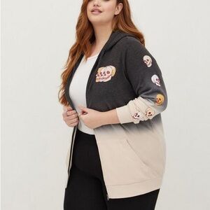 TORRID Tunic Zip Hoodie Cozy Fleece Skulls Dip Dye Black